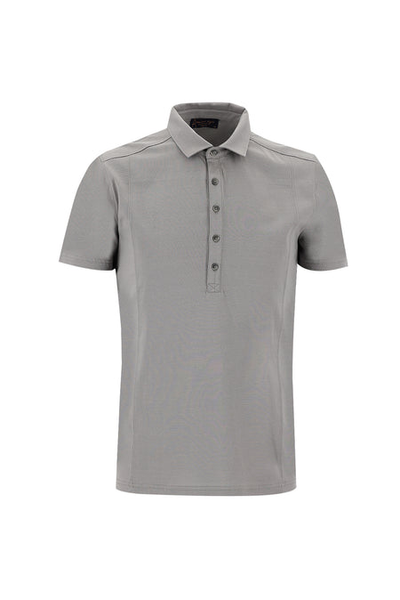 Orta Gri Polo Yaka Slim Fit Dar Kesim Pamuk T-shirt