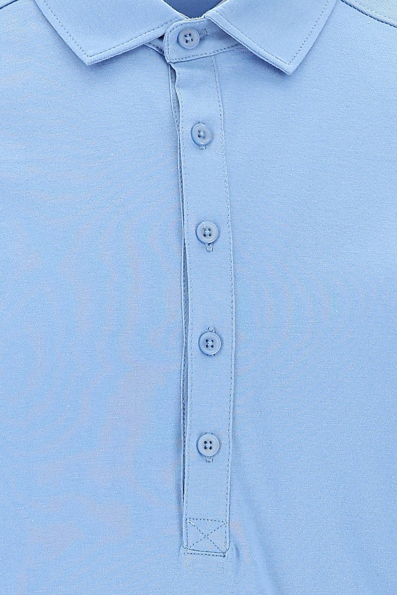 Gök Mavisi Polo Yaka Slim Fit Dar Kesim Pamuk T-shirt