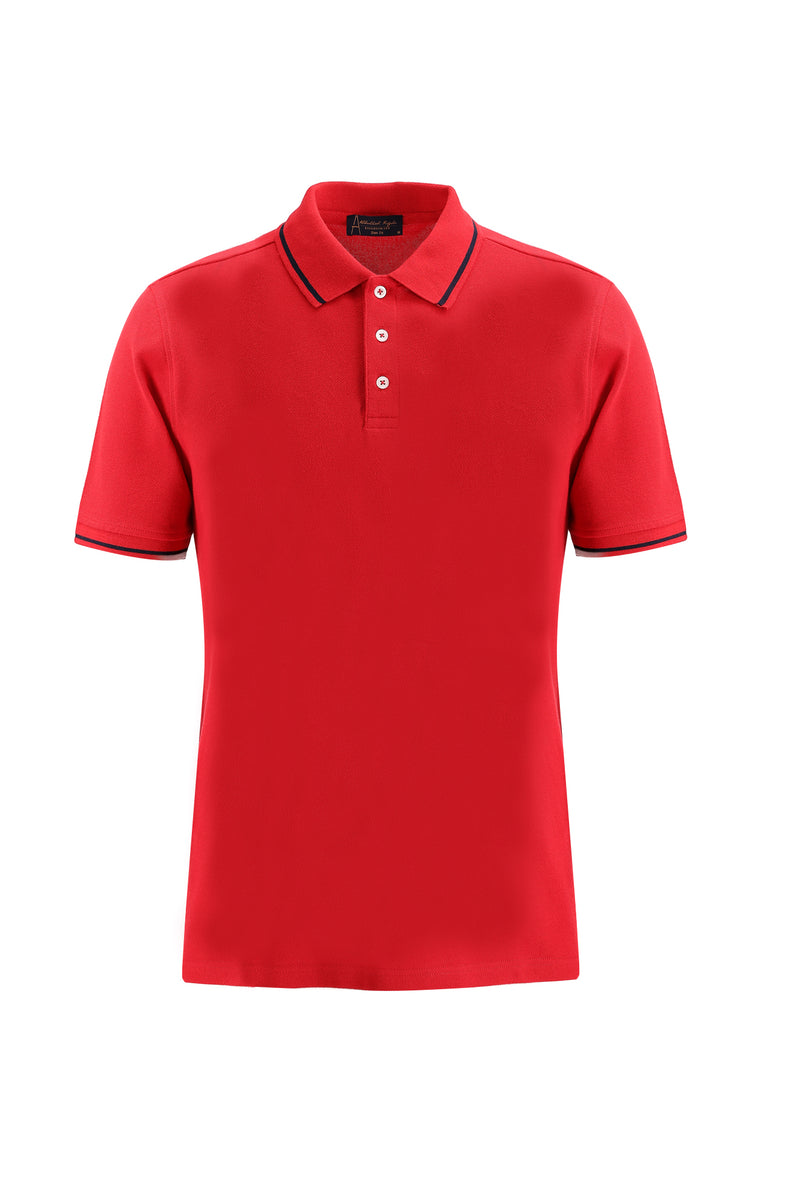 Aç?k K?rm?z? Polo Yaka Slim Fit Dar Kesim Pamuklu T-shirt-Abdullah Ki??l?