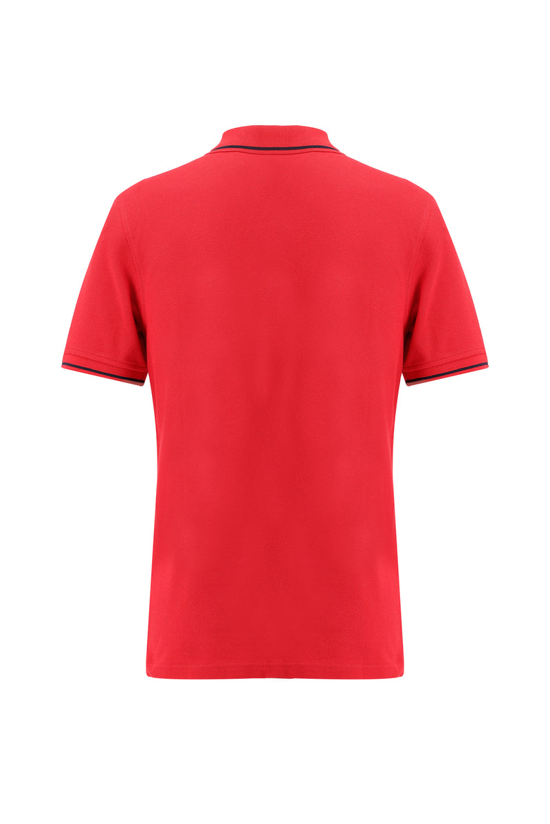 Aç?k K?rm?z? Polo Yaka Slim Fit Dar Kesim Pamuklu T-shirt-Abdullah Ki??l?