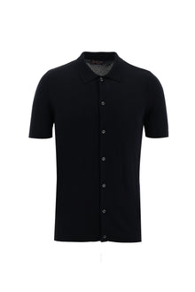 Siyah Polo Yaka Slim Fit Dar Kesim Düğmeli T-shirt