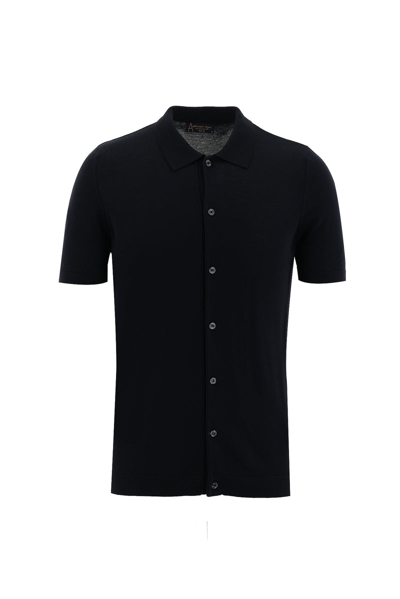 Siyah Polo Yaka Slim Fit Dar Kesim Düğmeli T-shirt