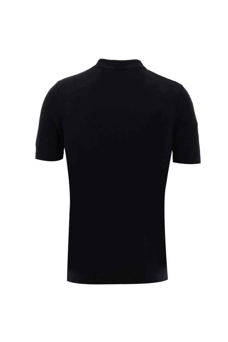 Siyah Polo Yaka Slim Fit Dar Kesim Düğmeli T-shirt