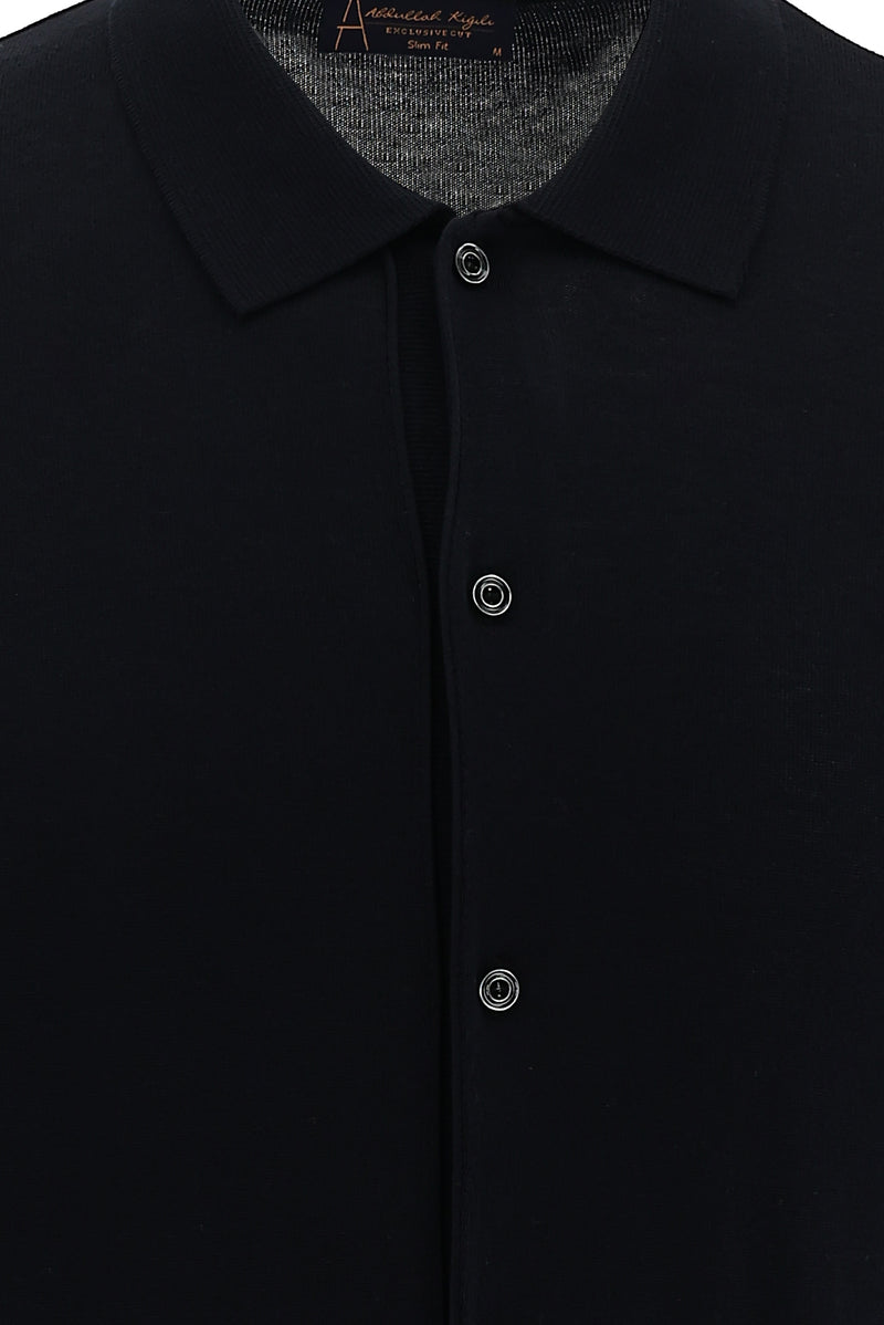 Siyah Polo Yaka Slim Fit Dar Kesim Düğmeli T-shirt