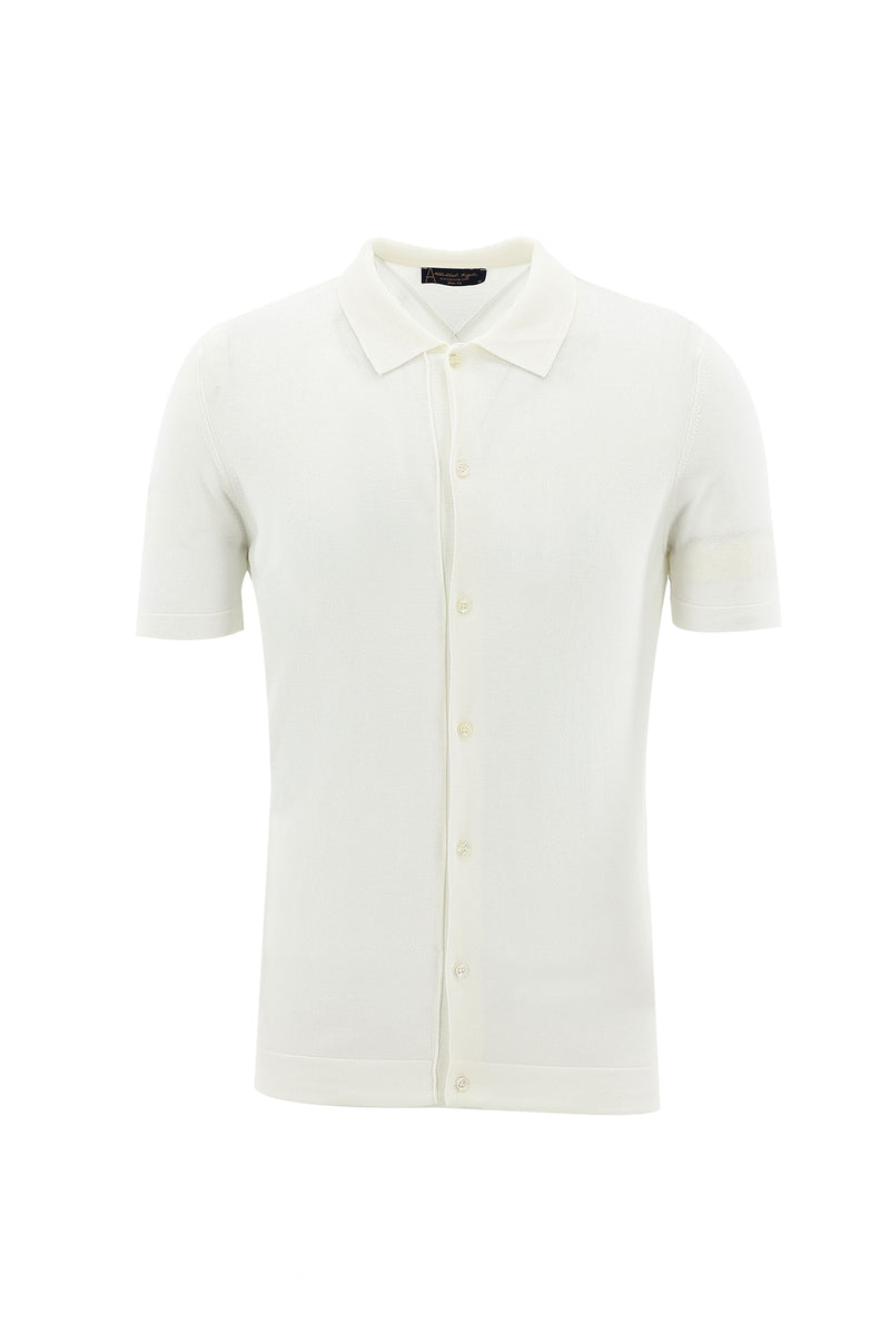 Ekru Polo Yaka Slim Fit Dar Kesim Düğmeli T-shirt