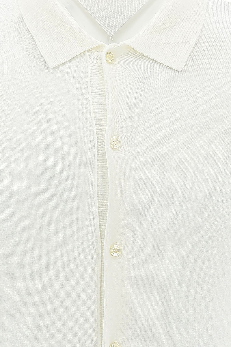 Ekru Polo Yaka Slim Fit Dar Kesim Düğmeli T-shirt