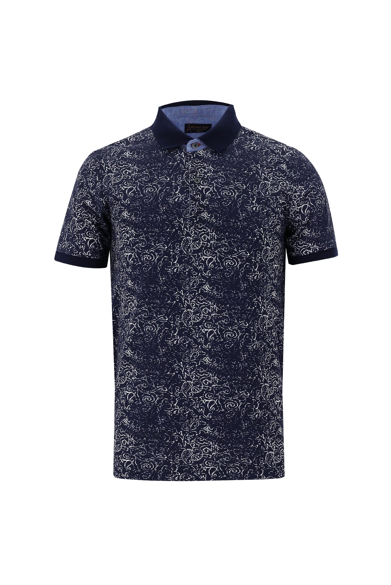 Orta Lacivert Polo Yaka Slim Fit Dar Kesim Bask?l? Pamuk T-shirt-Abdullah Ki??l?