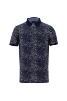Orta Lacivert Polo Yaka Slim Fit Dar Kesim Bask?l? Pamuk T-shirt-Abdullah Ki??l?
