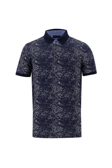 Orta Lacivert Polo Yaka Slim Fit Dar Kesim Bask?l? Pamuk T-shirt-Abdullah Ki??l?