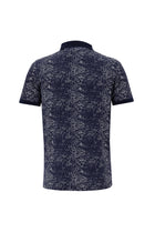 Orta Lacivert Polo Yaka Slim Fit Dar Kesim Bask?l? Pamuk T-shirt-Abdullah Ki??l?