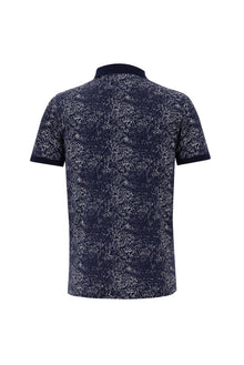 Orta Lacivert Polo Yaka Slim Fit Dar Kesim Bask?l? Pamuk T-shirt-Abdullah Ki??l?