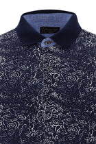 Orta Lacivert Polo Yaka Slim Fit Dar Kesim Bask?l? Pamuk T-shirt-Abdullah Ki??l?