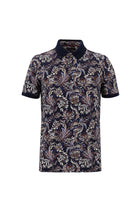 Orta Lacivert Polo Yaka Slim Fit Dar Kesim Bask?l? Pamuk T-shirt-Abdullah Ki??l?