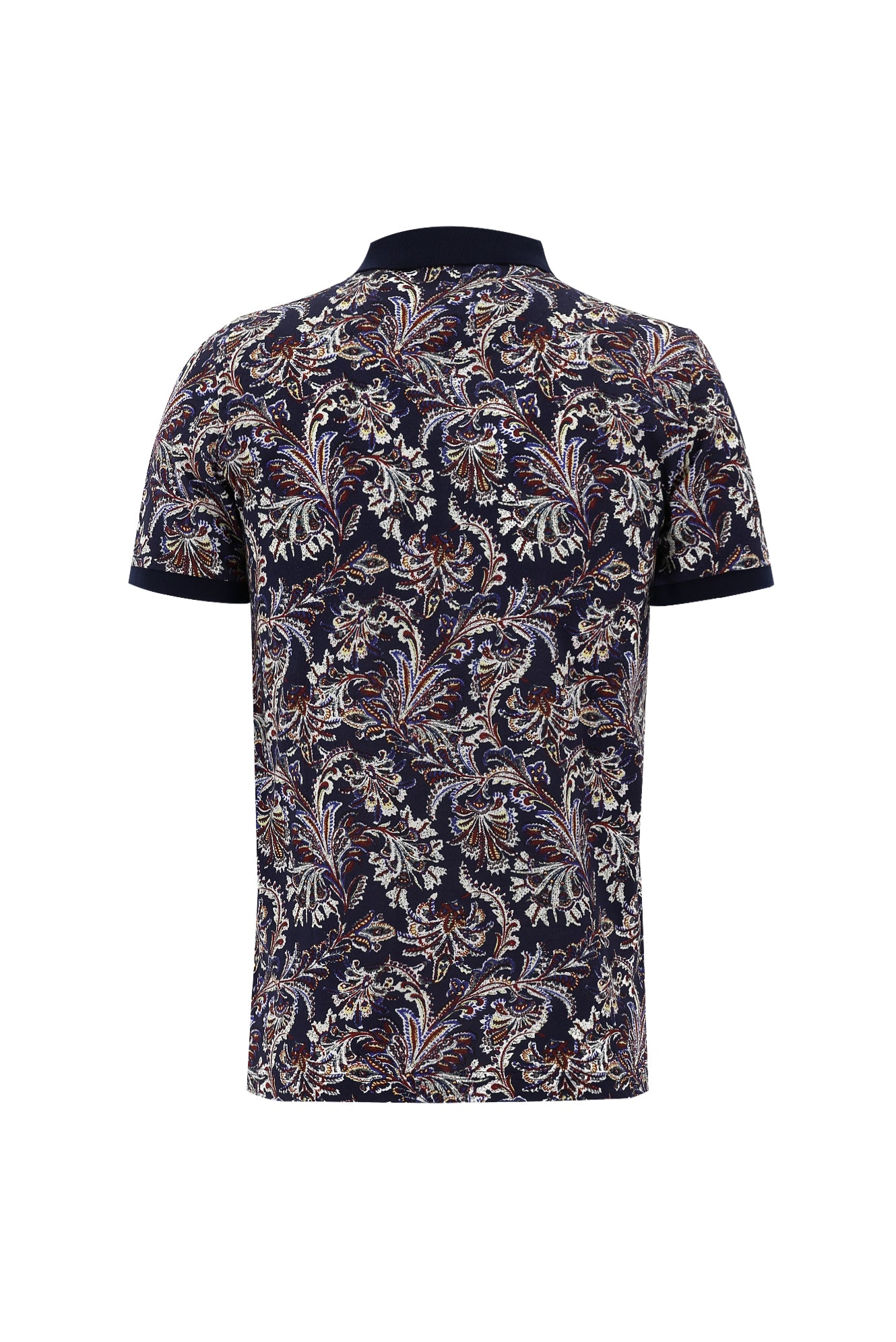 Orta Lacivert Polo Yaka Slim Fit Dar Kesim Bask?l? Pamuk T-shirt-Abdullah Ki??l?