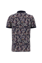 Orta Lacivert Polo Yaka Slim Fit Dar Kesim Bask?l? Pamuk T-shirt-Abdullah Ki??l?