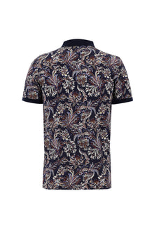 Orta Lacivert Polo Yaka Slim Fit Dar Kesim Bask?l? Pamuk T-shirt-Abdullah Ki??l?