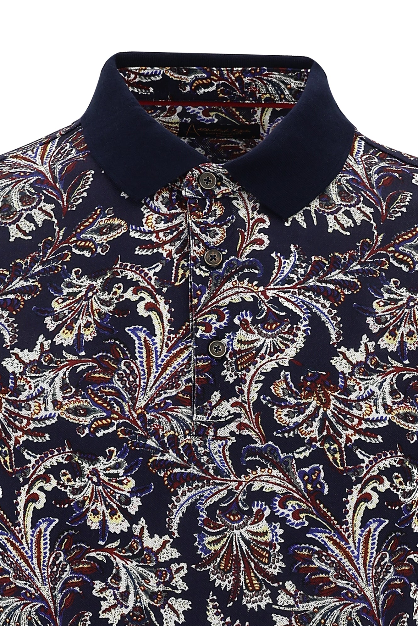 Orta Lacivert Polo Yaka Slim Fit Dar Kesim Bask?l? Pamuk T-shirt-Abdullah Ki??l?