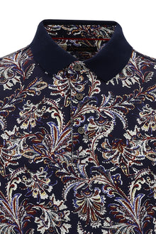 Orta Lacivert Polo Yaka Slim Fit Dar Kesim Bask?l? Pamuk T-shirt-Abdullah Ki??l?