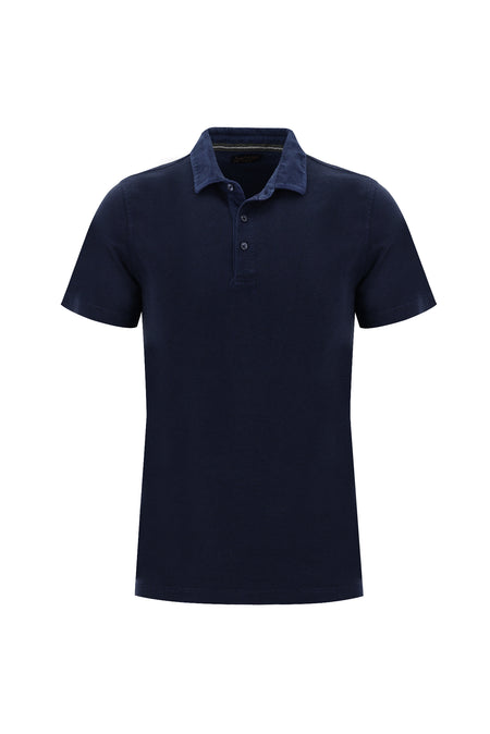 Açık Lacivert Polo Yaka Slim Fit Dar Kesim Desenli Pamuk T-shirt