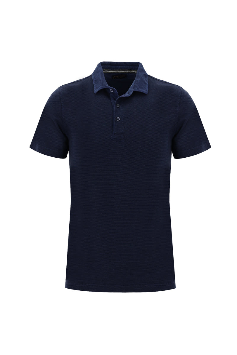 Açık Lacivert Polo Yaka Slim Fit Dar Kesim Desenli Pamuk T-shirt