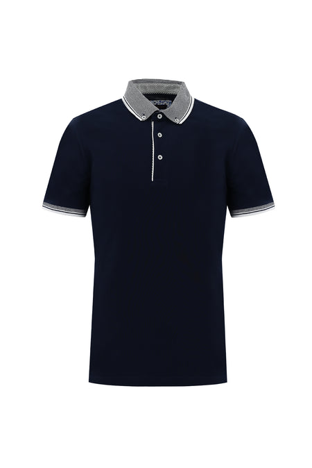 Koyu Lacivert Polo Yaka Slim Fit Dar Kesim Pamuk T-shirt