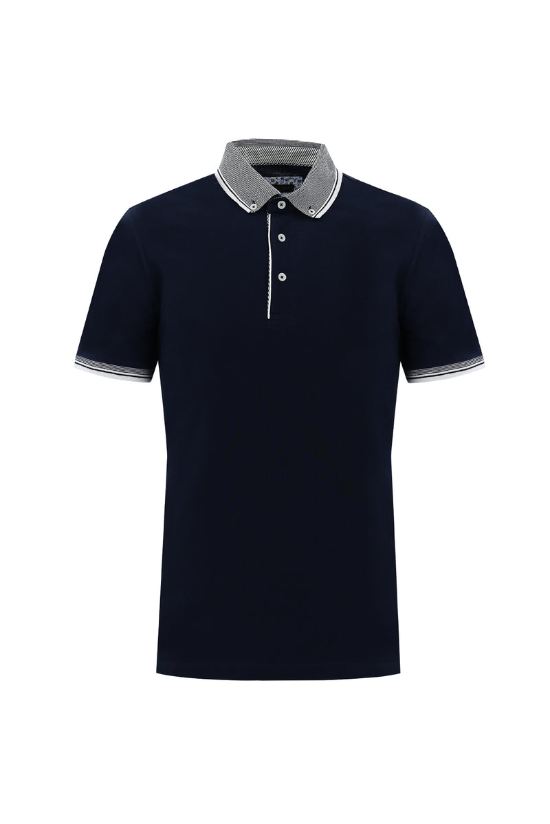 Koyu Lacivert Polo Yaka Slim Fit Dar Kesim Pamuk T-shirt
