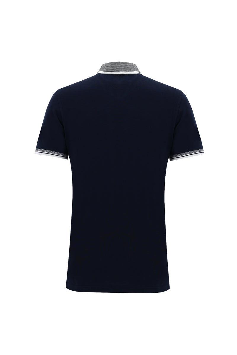 Koyu Lacivert Polo Yaka Slim Fit Dar Kesim Pamuk T-shirt