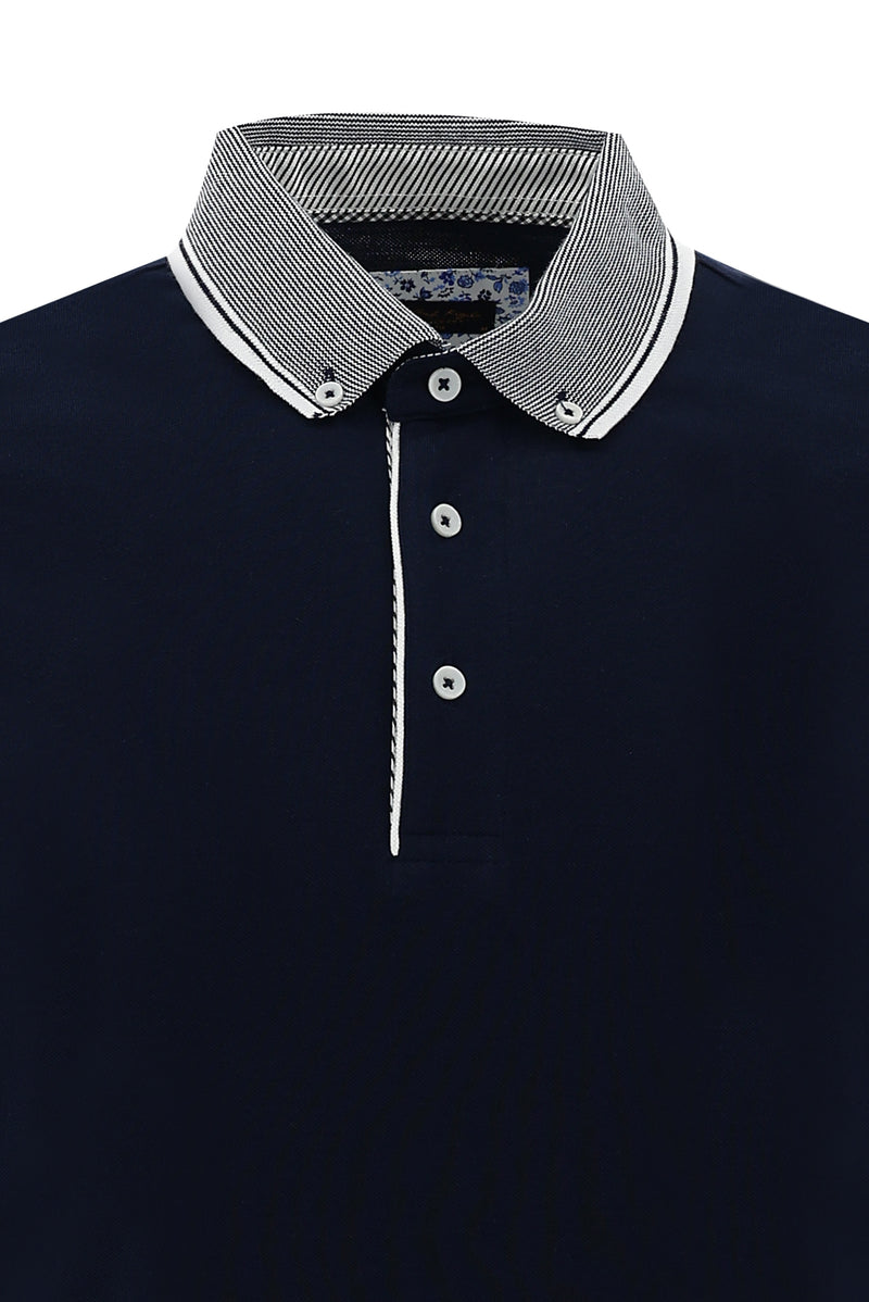 Koyu Lacivert Polo Yaka Slim Fit Dar Kesim Pamuk T-shirt