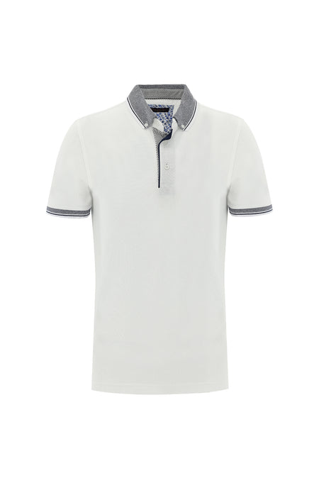 Beyaz Polo Yaka Slim Fit Dar Kesim Pamuk T-shirt