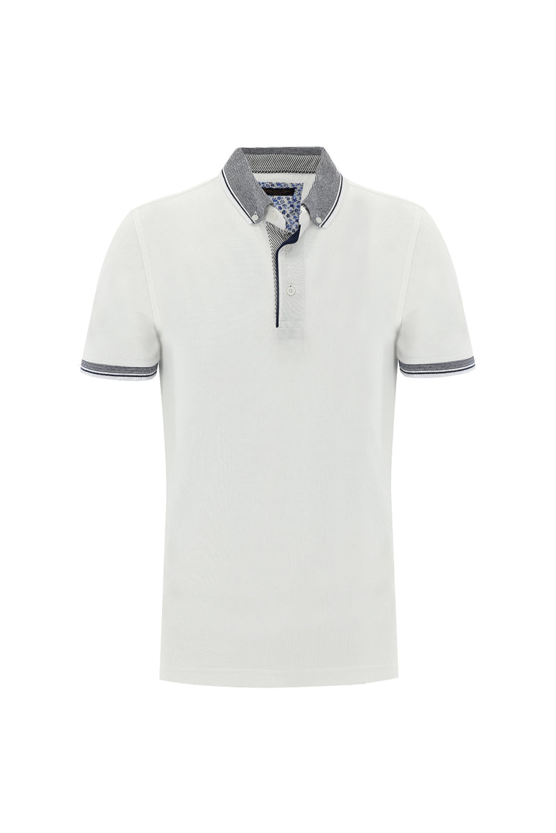 Beyaz Polo Yaka Slim Fit Dar Kesim Pamuk T-shirt