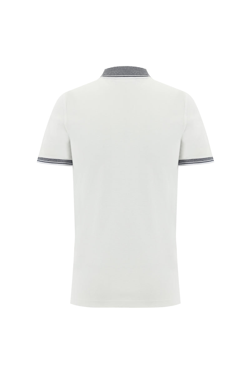 Beyaz Polo Yaka Slim Fit Dar Kesim Pamuk T-shirt