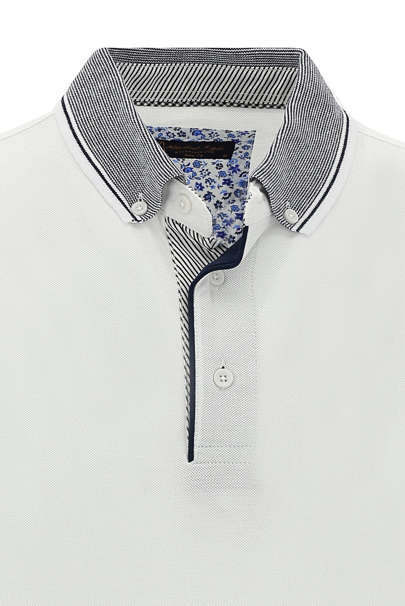 Beyaz Polo Yaka Slim Fit Dar Kesim Pamuk T-shirt