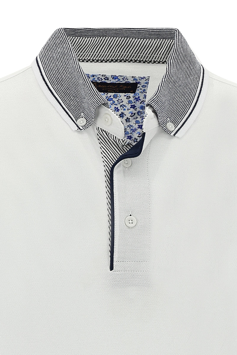 Beyaz Polo Yaka Slim Fit Dar Kesim Pamuk T-shirt