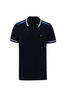 Koyu Lacivert Polo Yaka Slim Fit Dar Kesim Nakışlı Pamuk T-shirt