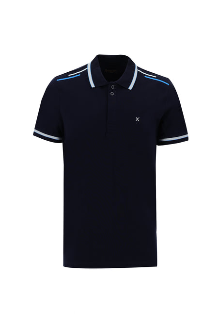 Koyu Lacivert Polo Yaka Slim Fit Dar Kesim Nakışlı Pamuk T-shirt