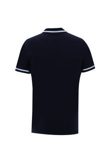 Koyu Lacivert Polo Yaka Slim Fit Dar Kesim Nakışlı Pamuk T-shirt