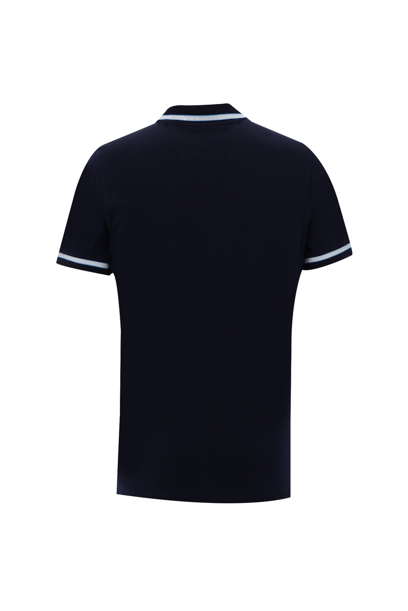 Koyu Lacivert Polo Yaka Slim Fit Dar Kesim Nakışlı Pamuk T-shirt