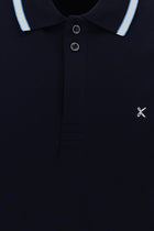 Koyu Lacivert Polo Yaka Slim Fit Dar Kesim Nakışlı Pamuk T-shirt