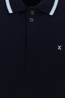 Koyu Lacivert Polo Yaka Slim Fit Dar Kesim Nakışlı Pamuk T-shirt