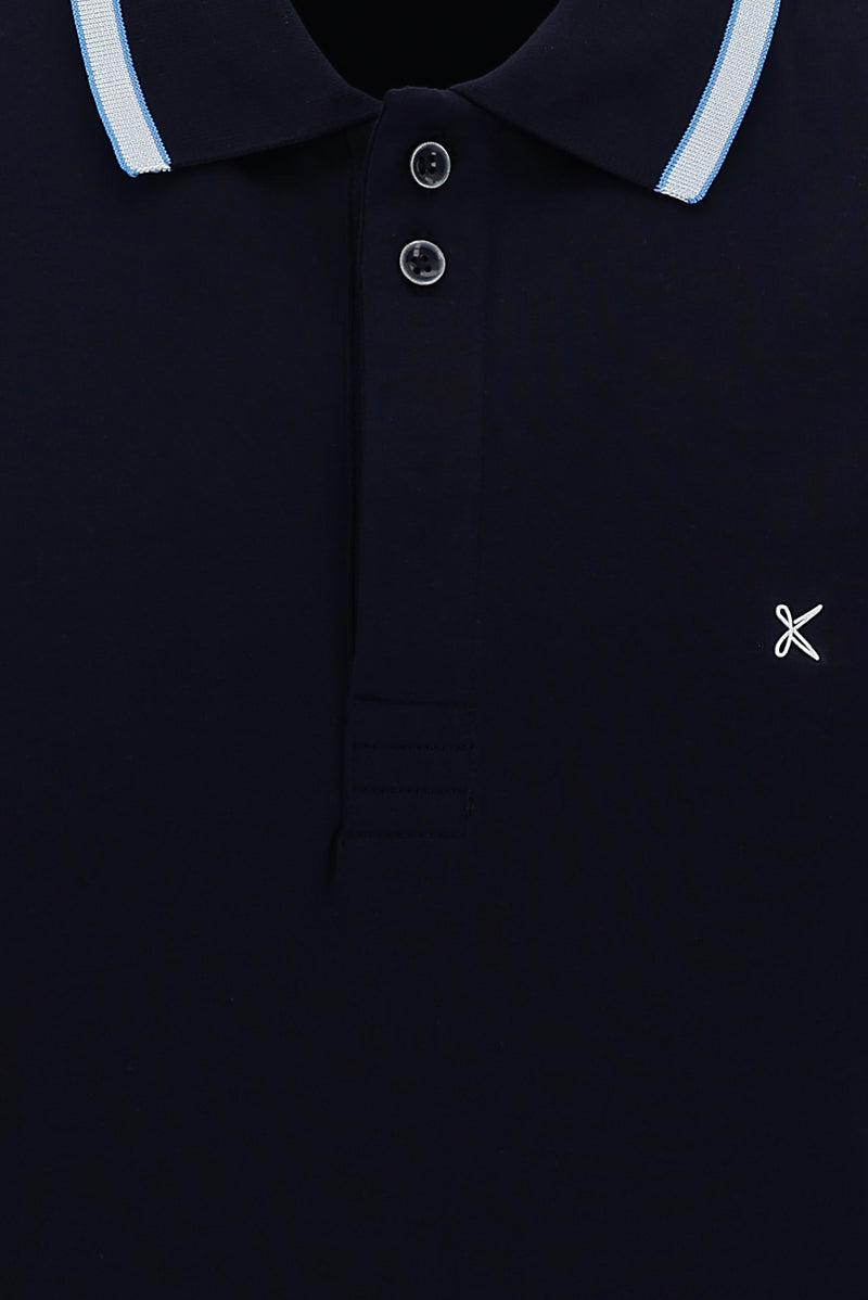 Koyu Lacivert Polo Yaka Slim Fit Dar Kesim Nakışlı Pamuk T-shirt