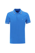 Su Mavisi Polo Yaka Slim Fit Dar Kesim Nakışlı Pamuk T-shirt