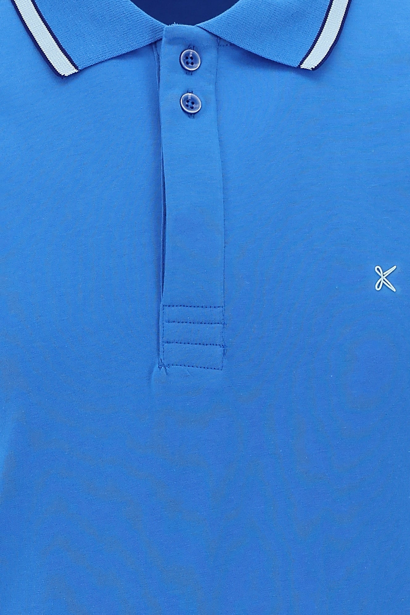 Su Mavisi Polo Yaka Slim Fit Dar Kesim Nakışlı Pamuk T-shirt