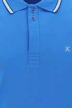 Su Mavisi Polo Yaka Slim Fit Dar Kesim Nakışlı Pamuk T-shirt