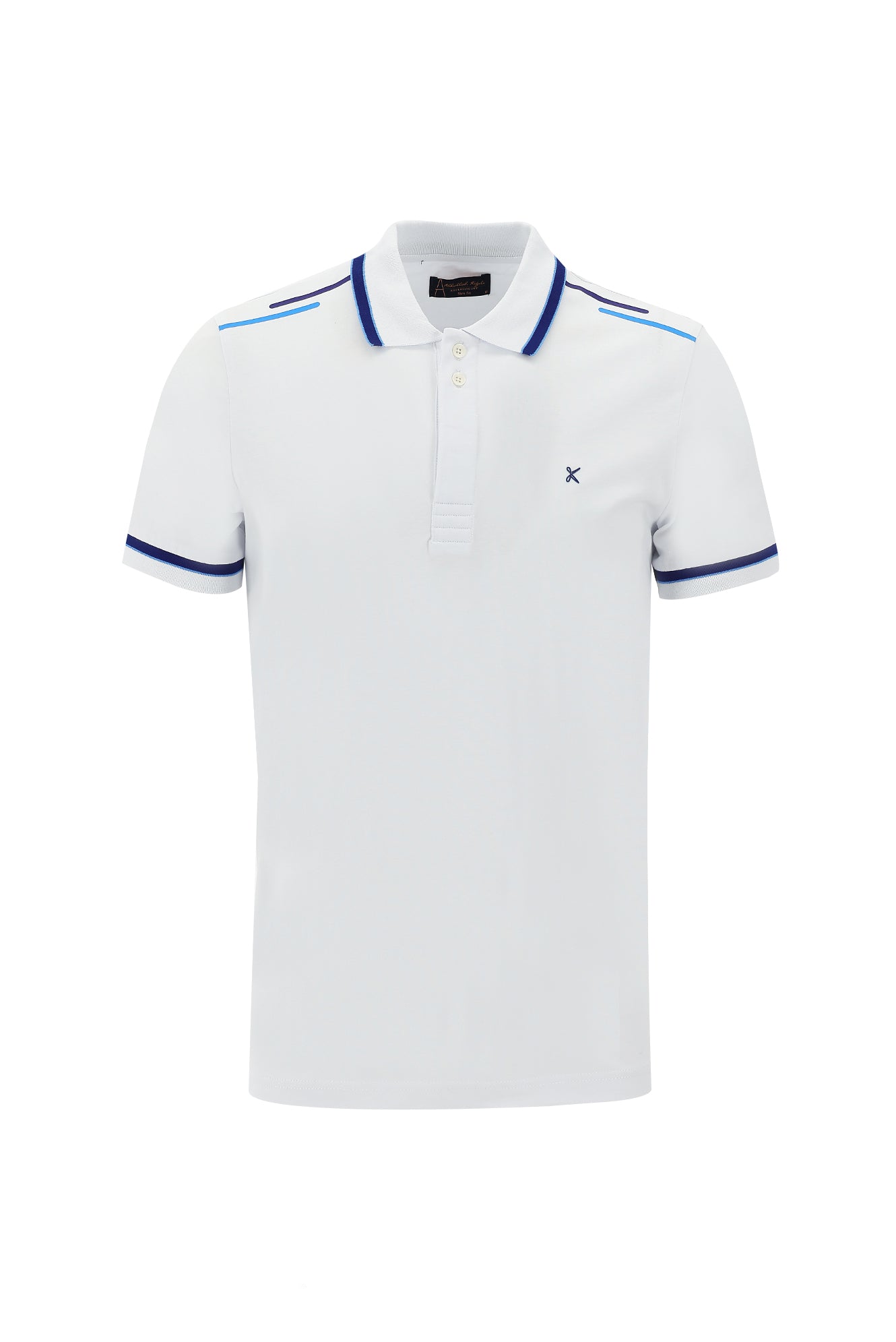 Beyaz Polo Yaka Slim Fit Dar Kesim Nakışlı Pamuk T-shirt