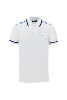 Beyaz Polo Yaka Slim Fit Dar Kesim Nakışlı Pamuk T-shirt