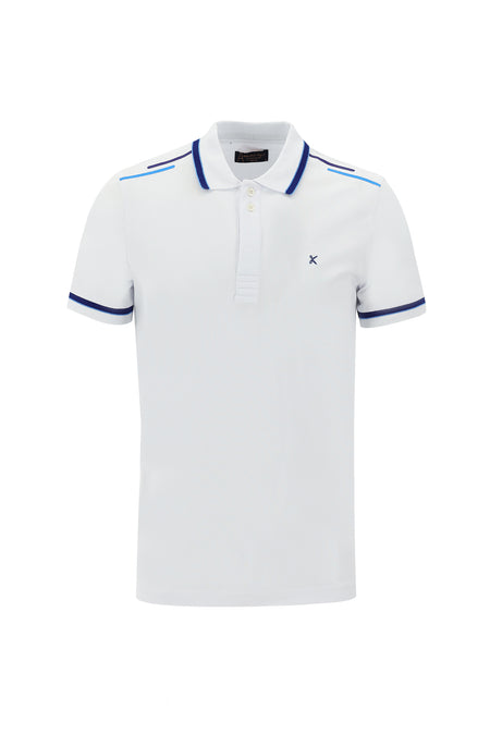 Beyaz Polo Yaka Slim Fit Dar Kesim Nakışlı Pamuk T-shirt