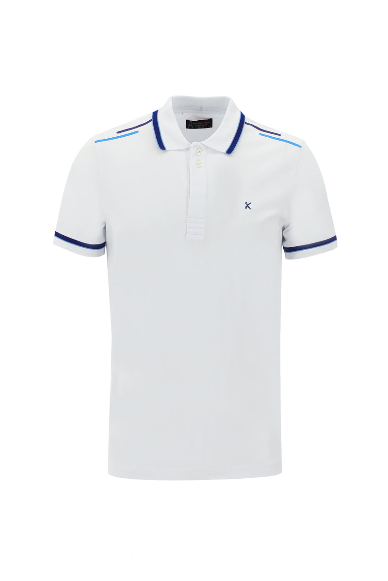 Beyaz Polo Yaka Slim Fit Dar Kesim Nakışlı Pamuk T-shirt