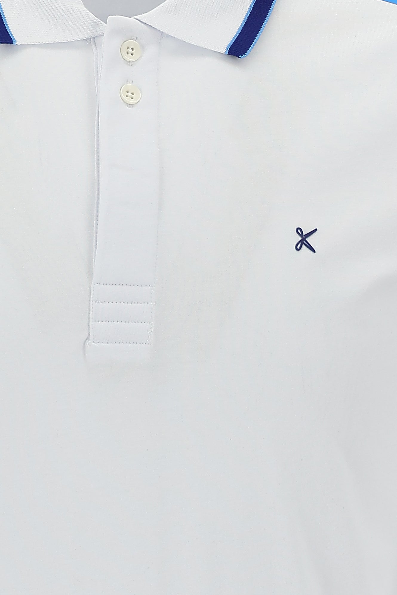 Beyaz Polo Yaka Slim Fit Dar Kesim Nakışlı Pamuk T-shirt