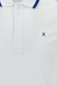 Beyaz Polo Yaka Slim Fit Dar Kesim Nakışlı Pamuk T-shirt