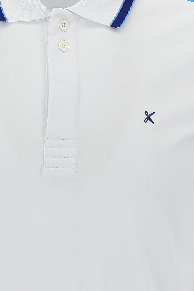 Beyaz Polo Yaka Slim Fit Dar Kesim Nakışlı Pamuk T-shirt